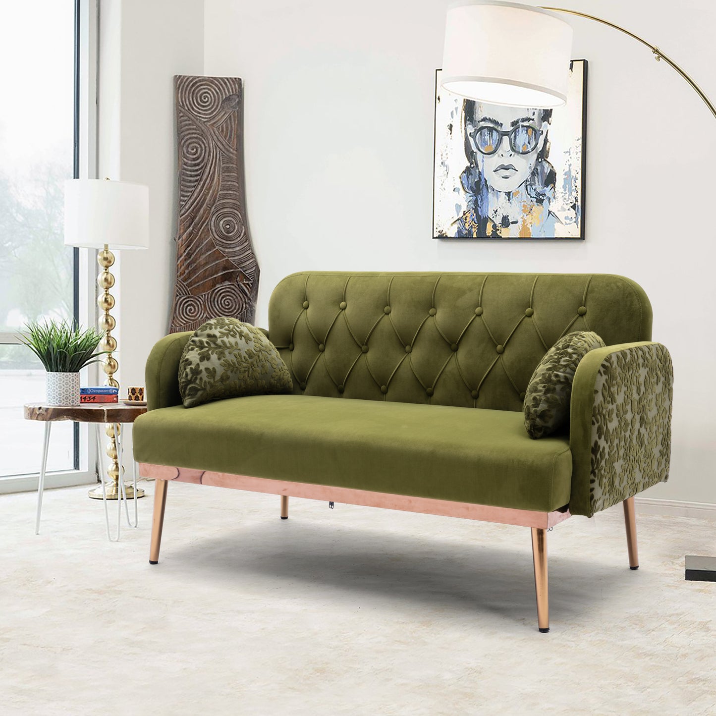 Modern Velvet Loveseat Sofa, Comfy Upholstered 2-Seater Sofa with Gold Metal Legs, Small Loveseat Accent Couch for Living Bedroom Leisure Areas