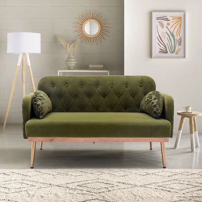 Modern Velvet Loveseat Sofa, Comfy Upholstered 2-Seater Sofa with Gold Metal Legs, Small Loveseat Accent Couch for Living Bedroom Leisure Areas