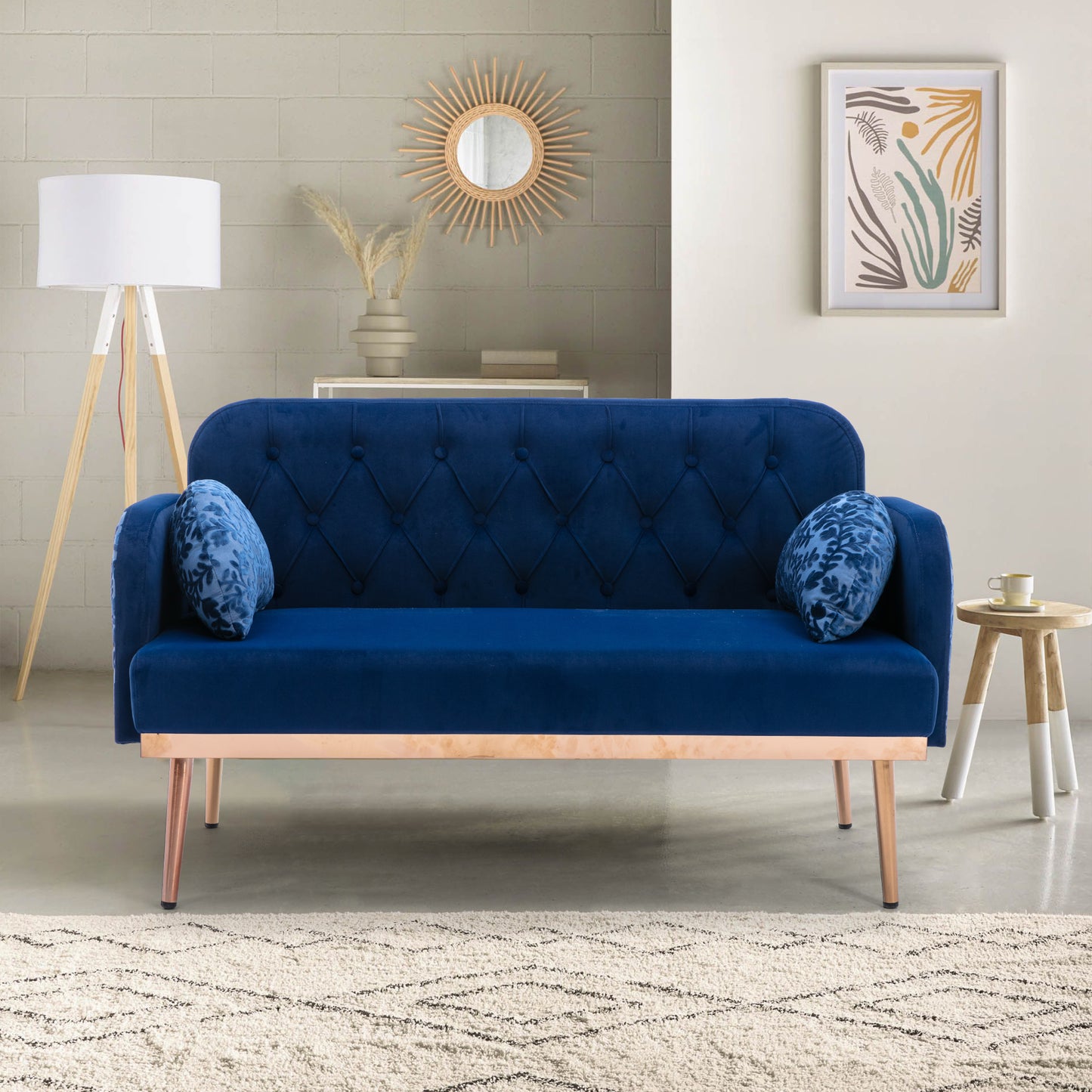 Modern Velvet Loveseat Sofa, Comfy Upholstered 2-Seater Sofa with Gold Metal Legs, Small Loveseat Accent Couch for Living Bedroom Leisure Areas