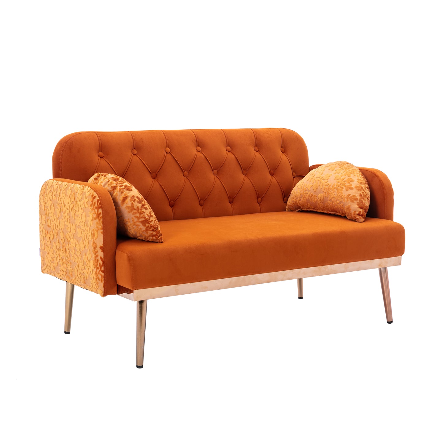 Modern Velvet Loveseat Sofa, Comfy Upholstered 2-Seater Sofa with Gold Metal Legs, Small Loveseat Accent Couch for Living Bedroom Leisure Areas