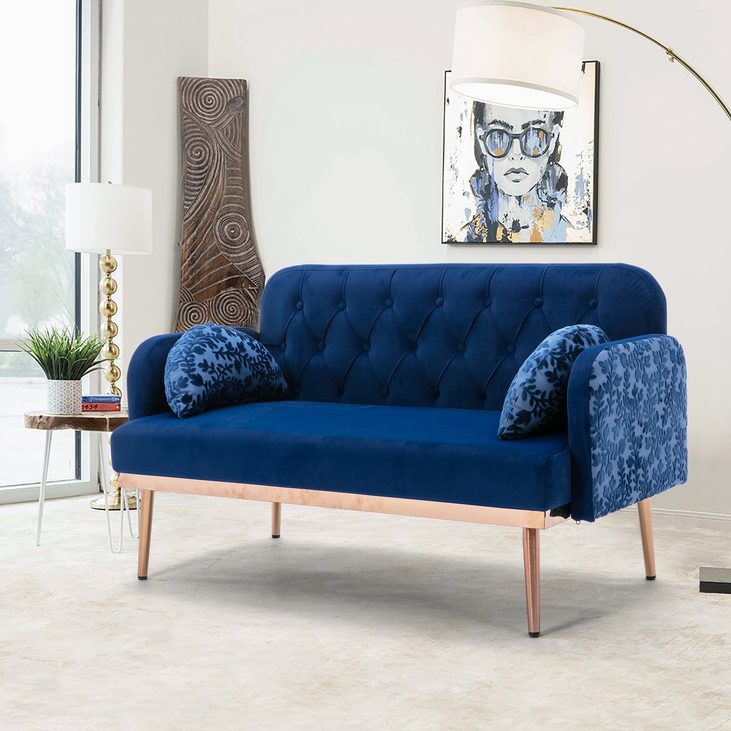 Modern Velvet Loveseat Sofa, Comfy Upholstered 2-Seater Sofa with Gold Metal Legs, Small Loveseat Accent Couch for Living Bedroom Leisure Areas