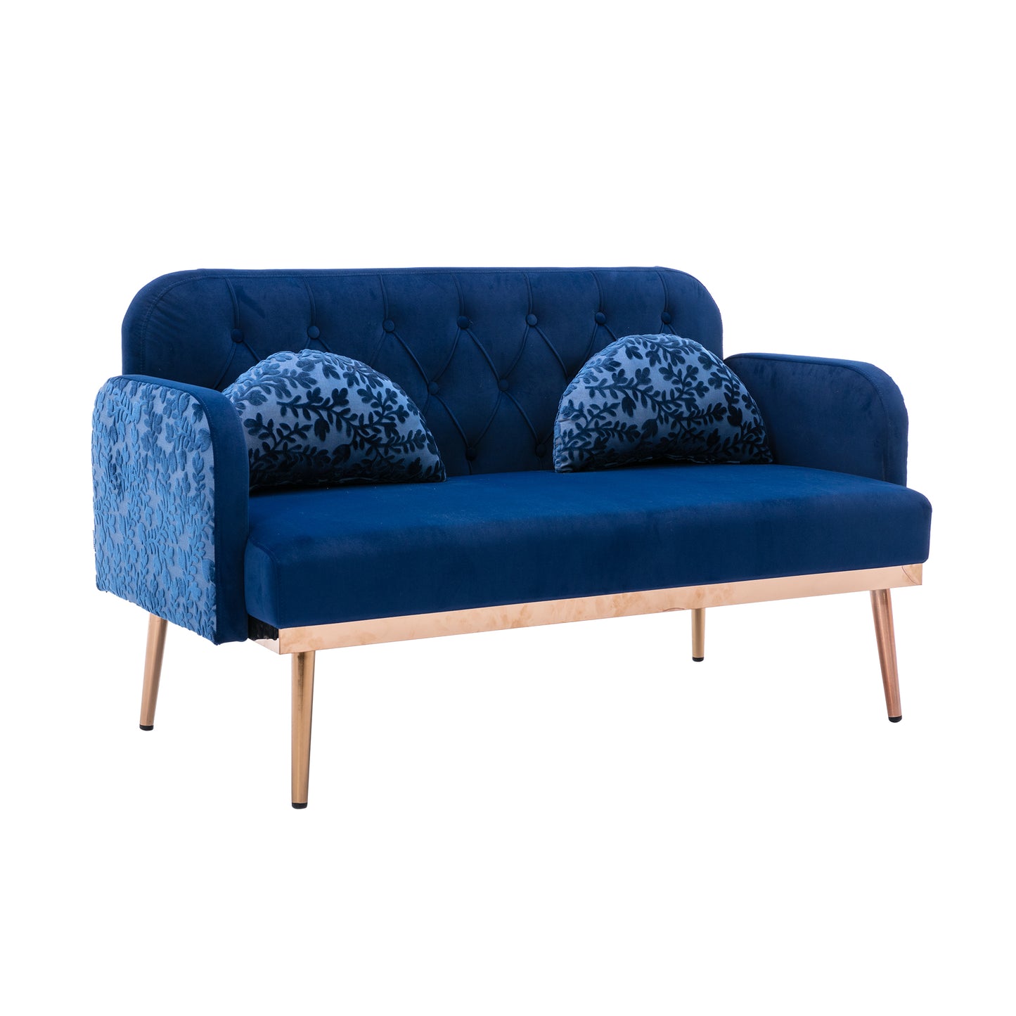 Modern Velvet Loveseat Sofa, Comfy Upholstered 2-Seater Sofa with Gold Metal Legs, Small Loveseat Accent Couch for Living Bedroom Leisure Areas