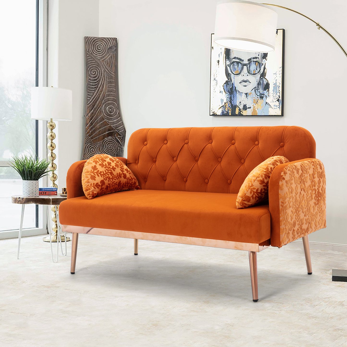 Modern Velvet Loveseat Sofa, Comfy Upholstered 2-Seater Sofa with Gold Metal Legs, Small Loveseat Accent Couch for Living Bedroom Leisure Areas