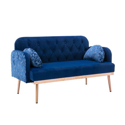 Modern Velvet Loveseat Sofa, Comfy Upholstered 2-Seater Sofa with Gold Metal Legs, Small Loveseat Accent Couch for Living Bedroom Leisure Areas