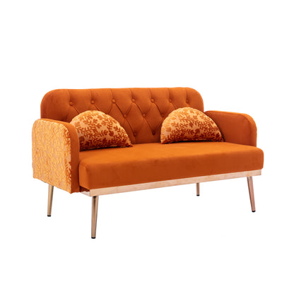 Modern Velvet Loveseat Sofa, Comfy Upholstered 2-Seater Sofa with Gold Metal Legs, Small Loveseat Accent Couch for Living Bedroom Leisure Areas