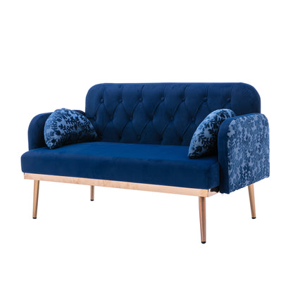 Modern Velvet Loveseat Sofa, Comfy Upholstered 2-Seater Sofa with Gold Metal Legs, Small Loveseat Accent Couch for Living Bedroom Leisure Areas