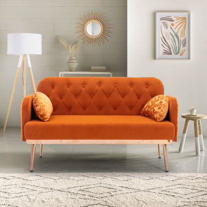 Modern Velvet Loveseat Sofa, Comfy Upholstered 2-Seater Sofa with Gold Metal Legs, Small Loveseat Accent Couch for Living Bedroom Leisure Areas