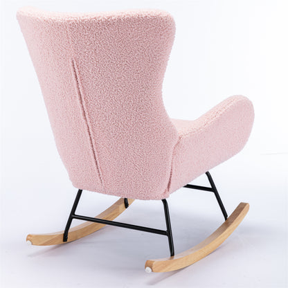 Teddy Fabric Padded Seat Rocking Chair With High Backrest And Armrests