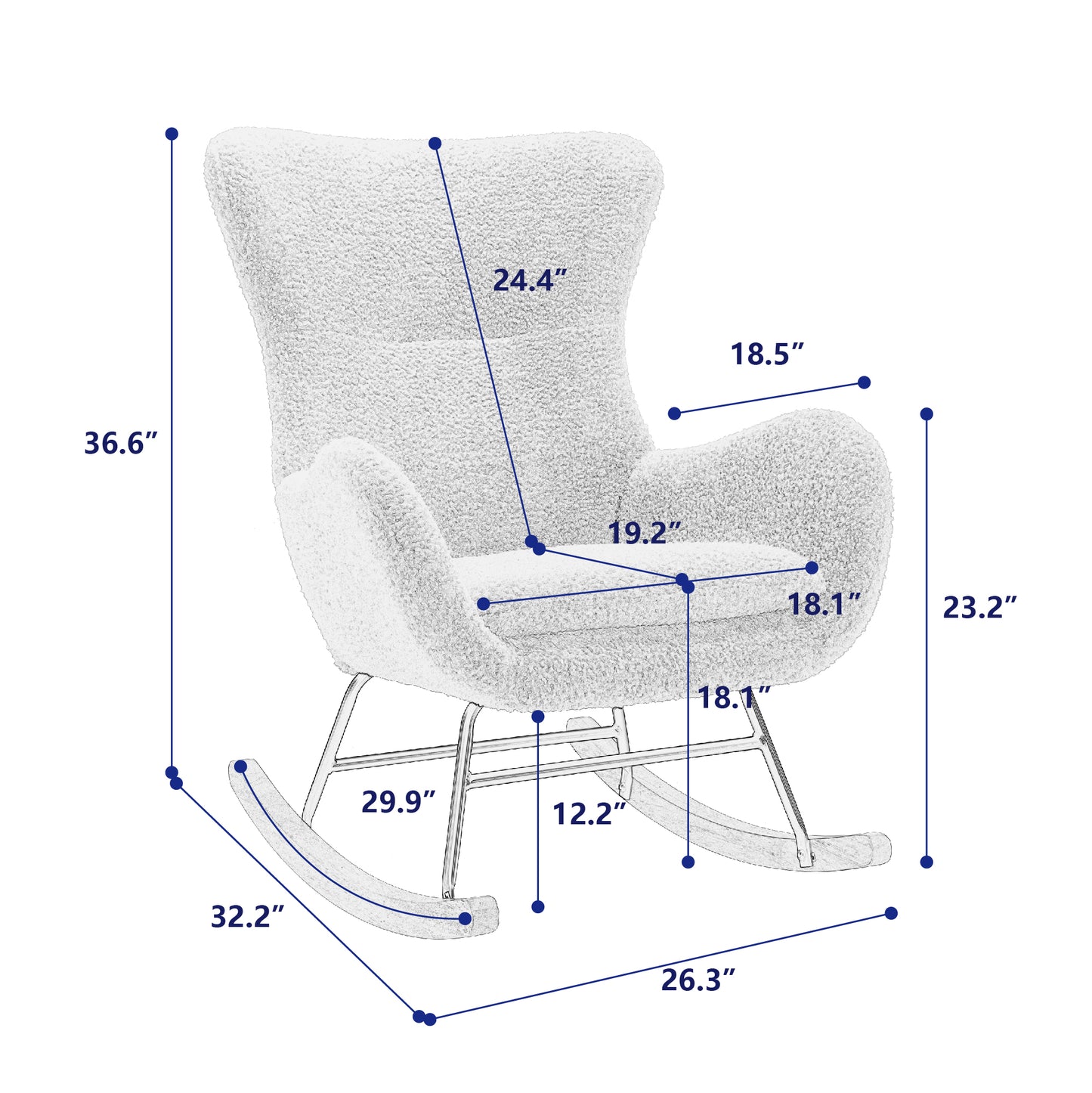 Velvet Fabric Padded Seat Rocking Chair With High Backrest And Armrests