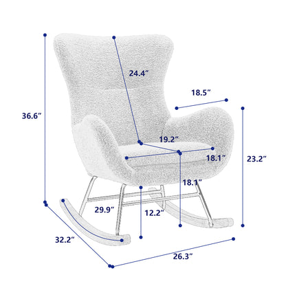 Teddy Fabric Padded Seat Rocking Chair With High Backrest And Armrests