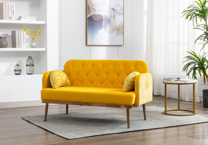 Modern Velvet Loveseat Sofa, Comfy Upholstered 2-Seater Sofa with Gold Metal Legs, Small Loveseat Accent Couch for Living Bedroom Leisure Areas