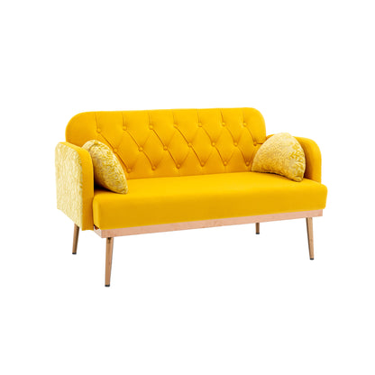 Modern Velvet Loveseat Sofa, Comfy Upholstered 2-Seater Sofa with Gold Metal Legs, Small Loveseat Accent Couch for Living Bedroom Leisure Areas