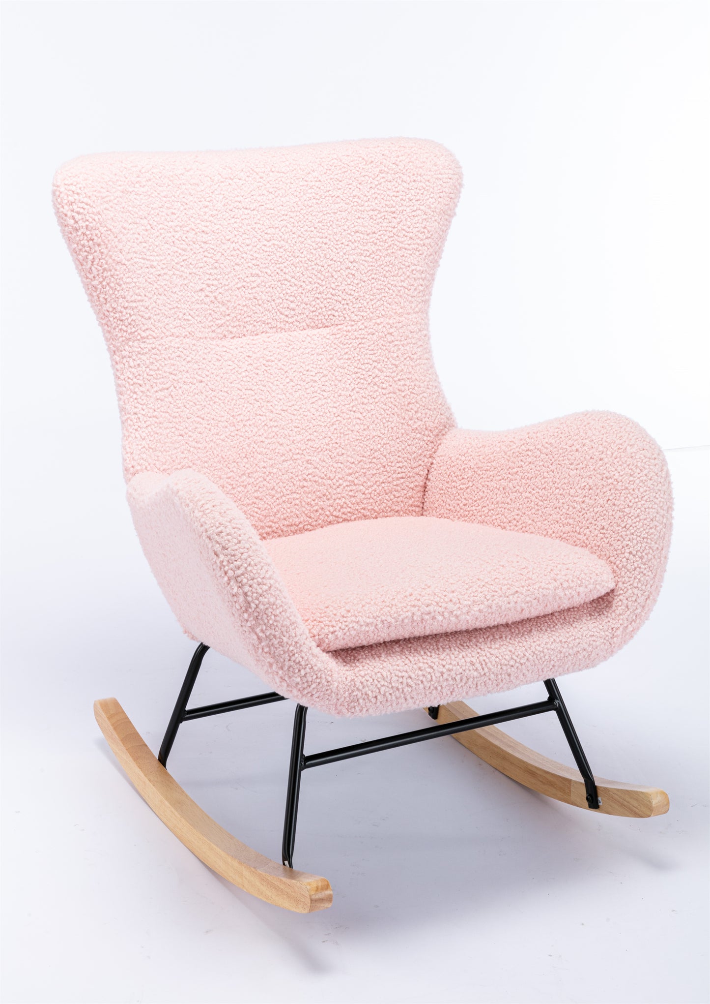 Teddy Fabric Padded Seat Rocking Chair With High Backrest And Armrests