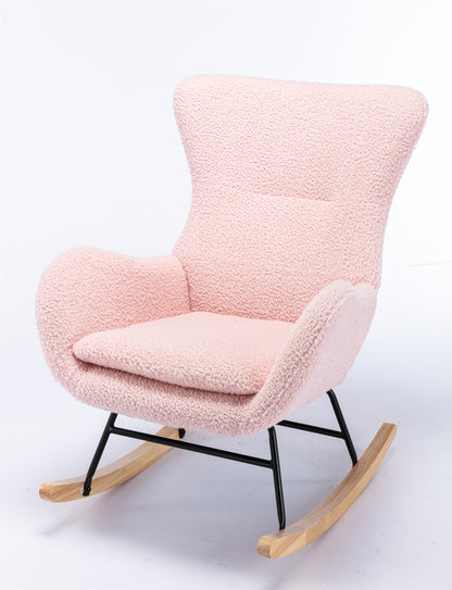 Teddy Fabric Padded Seat Rocking Chair With High Backrest And Armrests