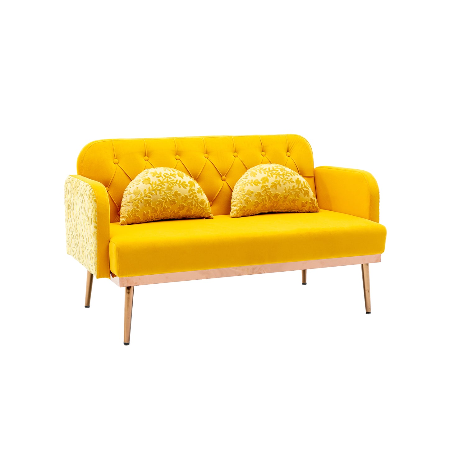 Modern Velvet Loveseat Sofa, Comfy Upholstered 2-Seater Sofa with Gold Metal Legs, Small Loveseat Accent Couch for Living Bedroom Leisure Areas