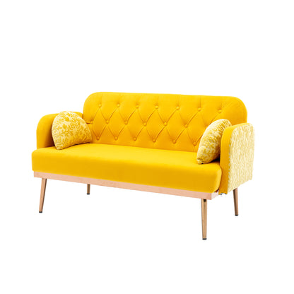 Modern Velvet Loveseat Sofa, Comfy Upholstered 2-Seater Sofa with Gold Metal Legs, Small Loveseat Accent Couch for Living Bedroom Leisure Areas