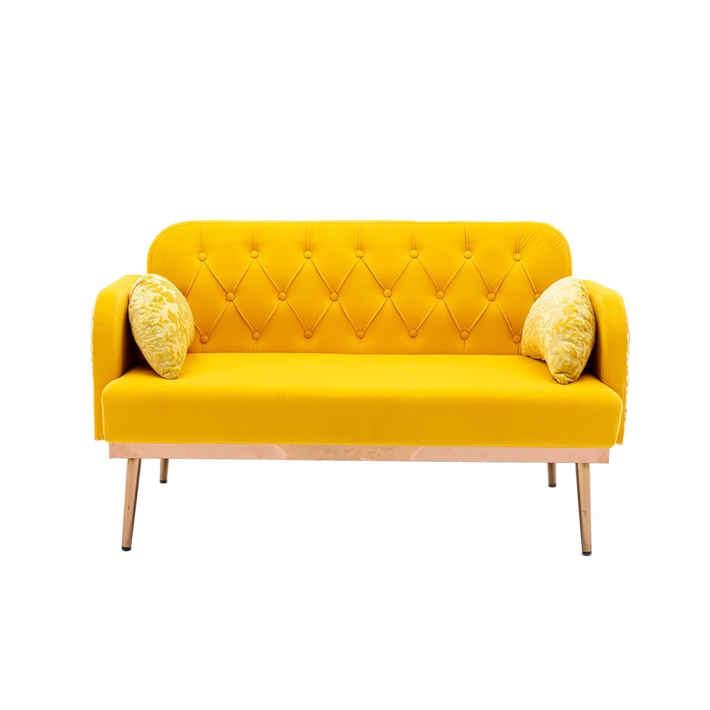 Modern Velvet Loveseat Sofa, Comfy Upholstered 2-Seater Sofa with Gold Metal Legs, Small Loveseat Accent Couch for Living Bedroom Leisure Areas