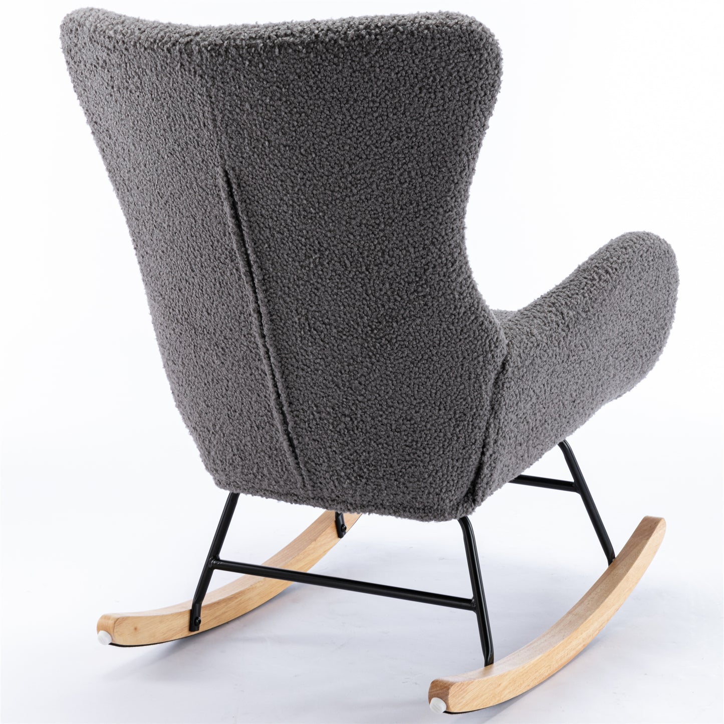 Teddy Fabric Padded Seat Rocking Chair With High Backrest And Armrests