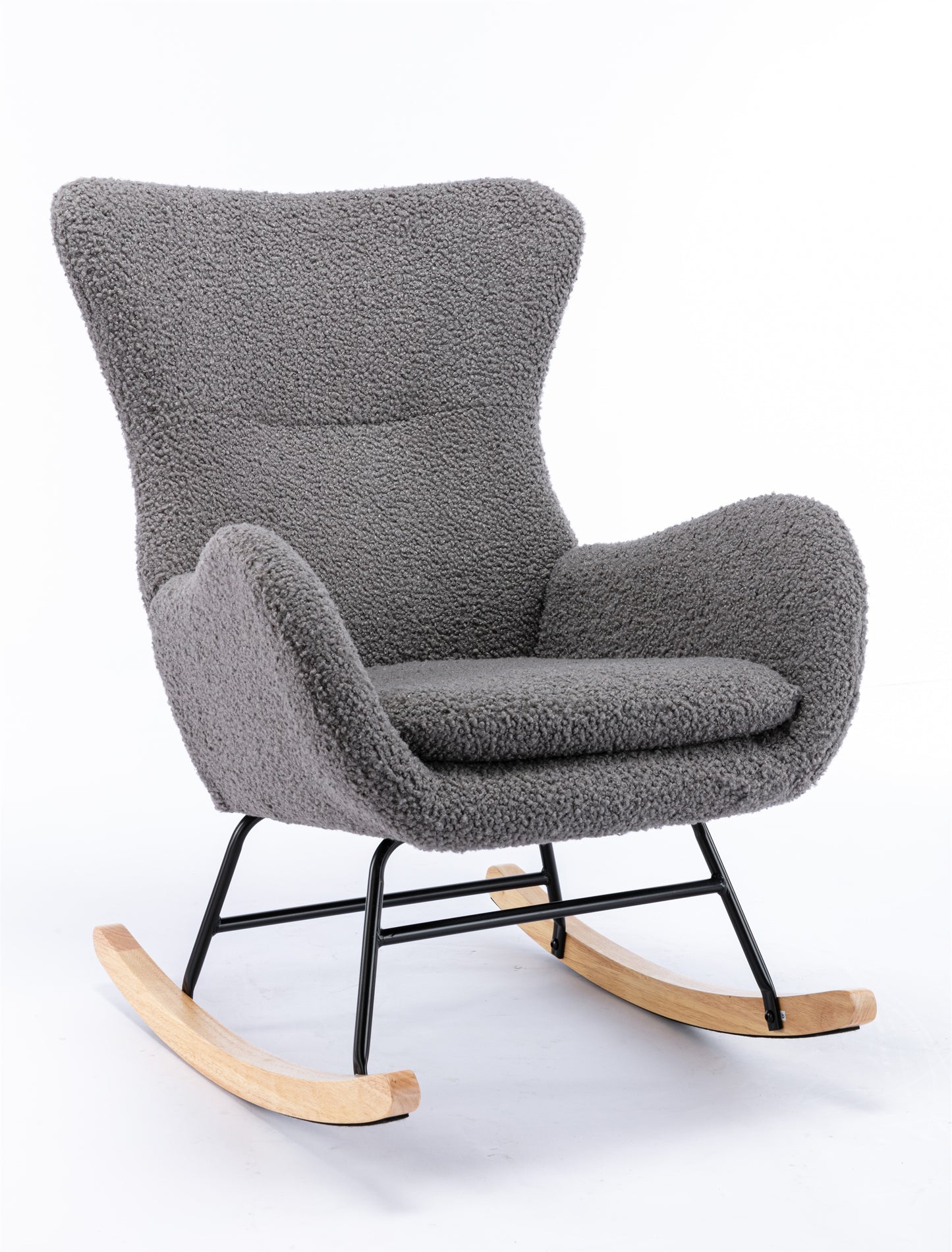 Teddy Fabric Padded Seat Rocking Chair With High Backrest And Armrests