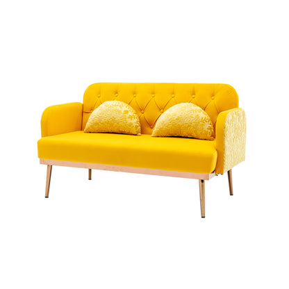 Modern Velvet Loveseat Sofa, Comfy Upholstered 2-Seater Sofa with Gold Metal Legs, Small Loveseat Accent Couch for Living Bedroom Leisure Areas