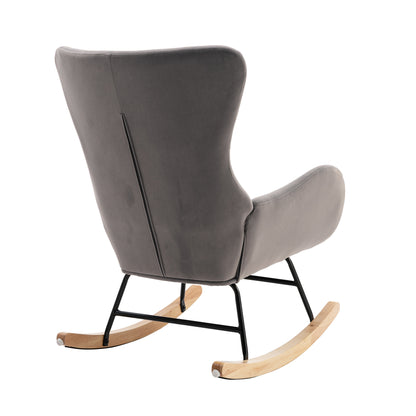 Velvet Fabric Padded Seat Rocking Chair With High Backrest And Armrests