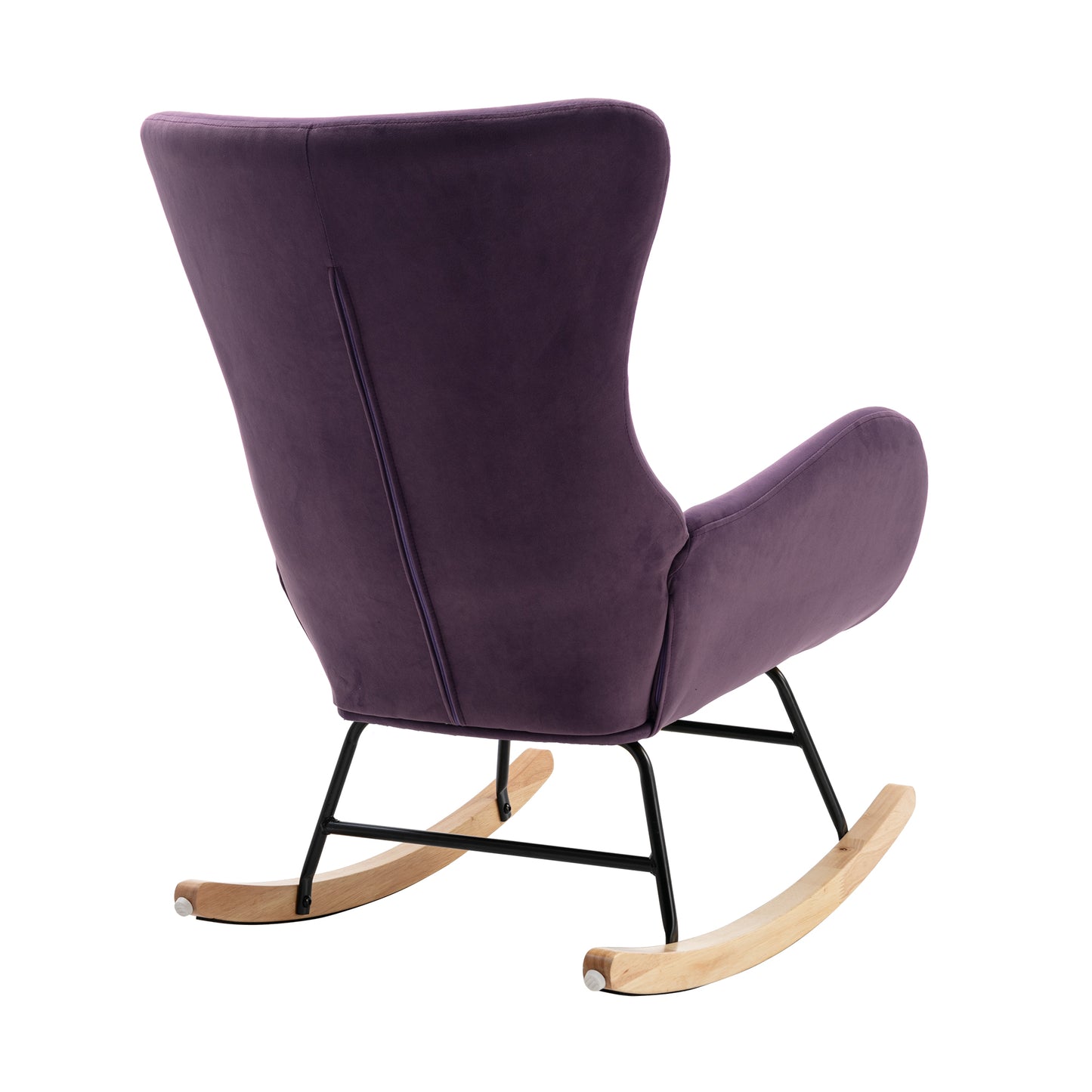 Velvet Fabric Padded Seat Rocking Chair With High Backrest And Armrests