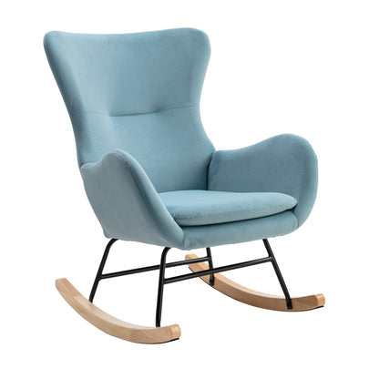 Velvet Fabric Padded Seat Rocking Chair With High Backrest And Armrests