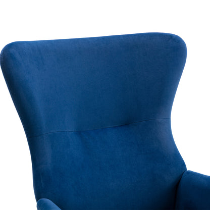 Velvet Fabric Padded Seat Rocking Chair With High Backrest And Armrests