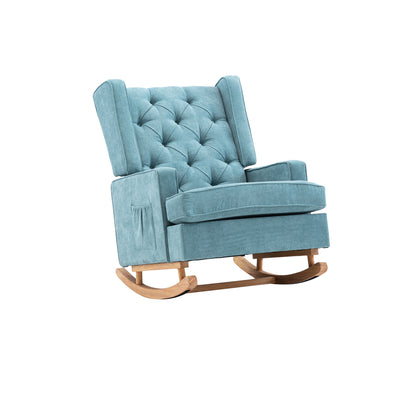 Rocking Chair Upholstered Mid Century Modern Rocker Oversized Armchair for Living Room with Solid Wood Base (Mint Green)