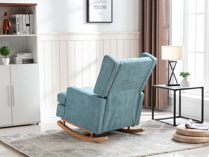 Rocking Chair Upholstered Mid Century Modern Rocker Oversized Armchair for Living Room with Solid Wood Base (Mint Green)