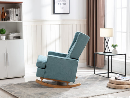 Rocking Chair Upholstered Mid Century Modern Rocker Oversized Armchair for Living Room with Solid Wood Base (Mint Green)