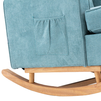 Rocking Chair Upholstered Mid Century Modern Rocker Oversized Armchair for Living Room with Solid Wood Base (Mint Green)