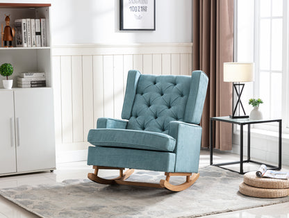 Rocking Chair Upholstered Mid Century Modern Rocker Oversized Armchair for Living Room with Solid Wood Base (Mint Green)