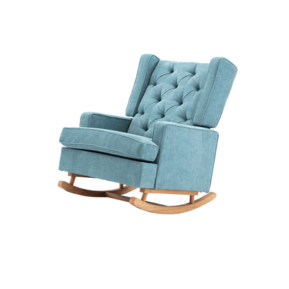 Rocking Chair Upholstered Mid Century Modern Rocker Oversized Armchair for Living Room with Solid Wood Base (Mint Green)