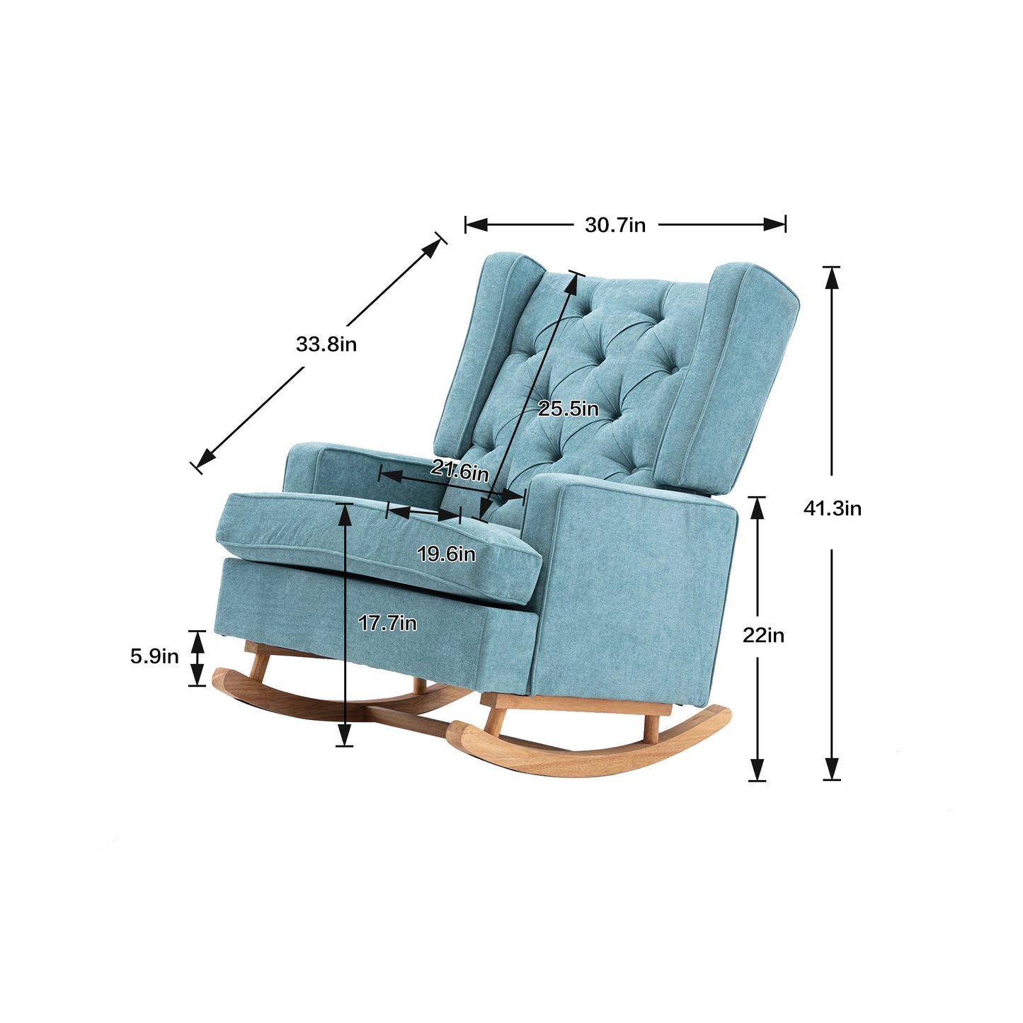 Rocking Chair Upholstered Mid Century Modern Rocker Oversized Armchair for Living Room with Solid Wood Base (Mint Green)