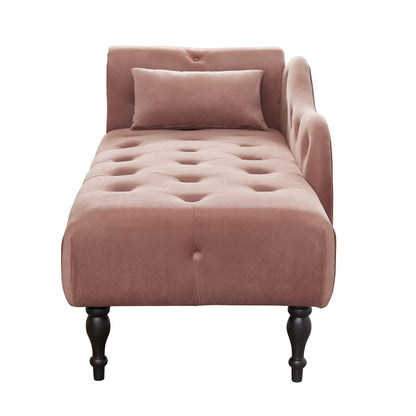 60.6" Velvet Chaise Lounge Buttons Tufted Nailhead Trimmed Solid Wood Legs with 1 Pillow,Rose (Left Arm Design as Shown in the Picture)