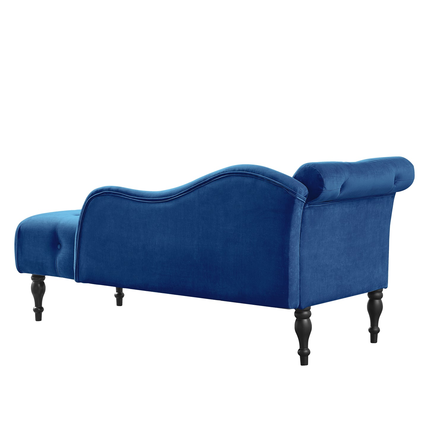 60.6" Velvet Chaise Lounge Buttons Tufted Nailhead Trimmed Solid Wood Legs with 1 Pillow,Blue (Left Arm Design as Shown in the Picture)