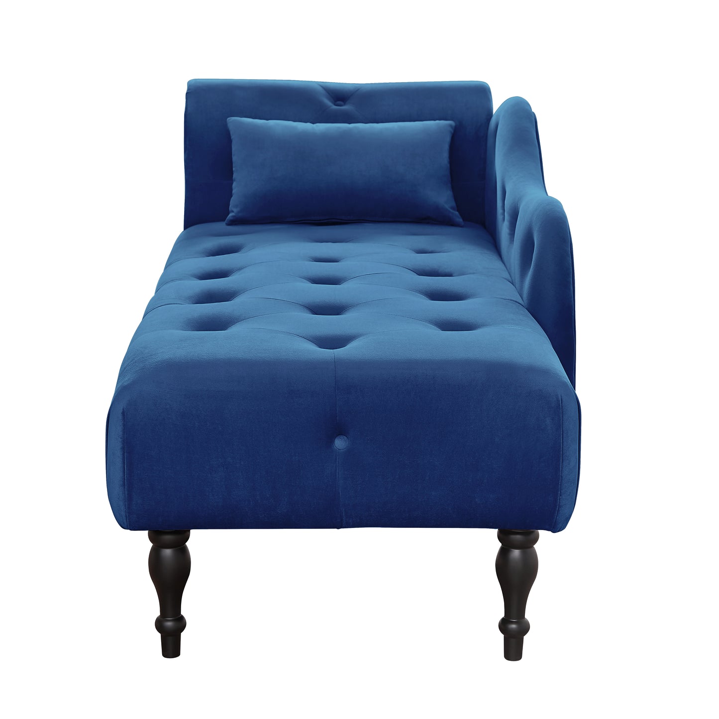 60.6" Velvet Chaise Lounge Buttons Tufted Nailhead Trimmed Solid Wood Legs with 1 Pillow,Blue (Left Arm Design as Shown in the Picture)