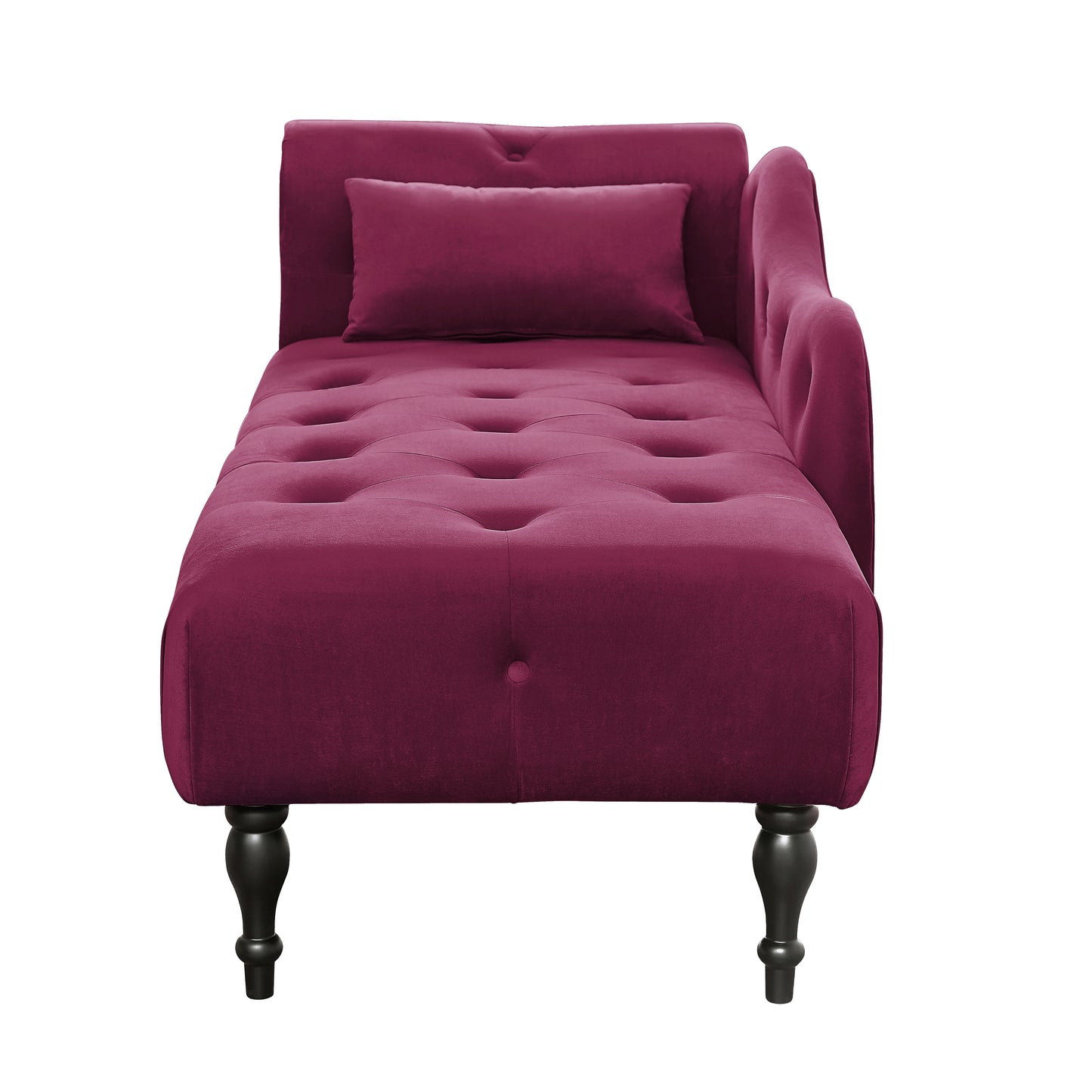 60.6" Velvet Chaise Lounge Buttons Tufted Nailhead Trimmed Solid Wood Legs with 1 Pillow,Burgundy (Left Arm Design as Shown in the Picture)