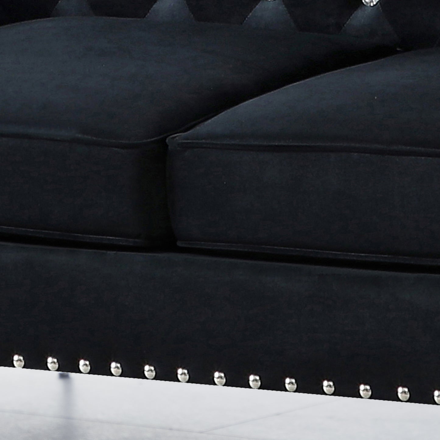 82.3" Width Modern Velvet Sofa Jeweled Buttons Tufted Square Arm Couch Black,2 Pillows Included