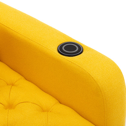 Multifunctional Living Room Leisure Chaise Lounge Barry Tufted Comfy Armchair Wireless Charging, Smooth Reclining Backrest & Lumbar Pillow for Home Apartment (Yellow linen)