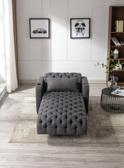 Multifunctional Living Room Leisure Chaise Lounge Barry Tufted Comfy Armchair Wireless Charging, Smooth Reclining Backrest & Lumbar Pillow for Home Apartment (Dark Grey linen)