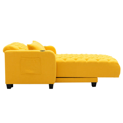 Multifunctional Living Room Leisure Chaise Lounge Barry Tufted Comfy Armchair Wireless Charging, Smooth Reclining Backrest & Lumbar Pillow for Home Apartment (Yellow linen)