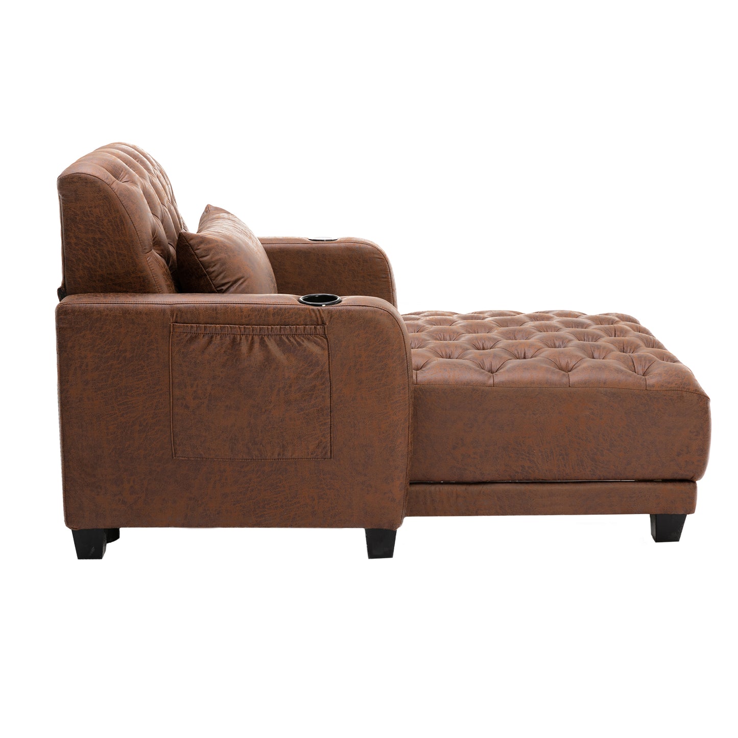 Multifunctional Living Room Leisure Chaise Lounge Barry Tufted Comfy Armchair Wireless Charging, Smooth Reclining Backrest & Lumbar Pillow for Home Apartment (Brown linen)