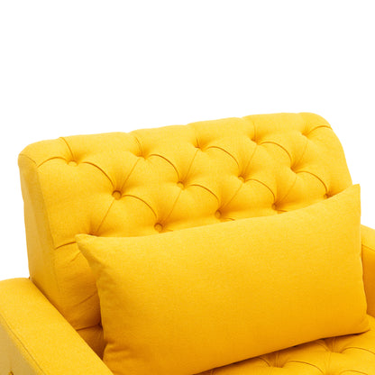 Multifunctional Living Room Leisure Chaise Lounge Barry Tufted Comfy Armchair Wireless Charging, Smooth Reclining Backrest & Lumbar Pillow for Home Apartment (Yellow linen)