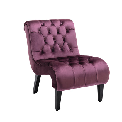 Modern Velvet Armless Accent Living Room Chair / Leisure Chair,Upholstered Fabric Button Comfortable Chair with Wooden Legs for Bedroom, Living Room, Office (Purple Velvet)