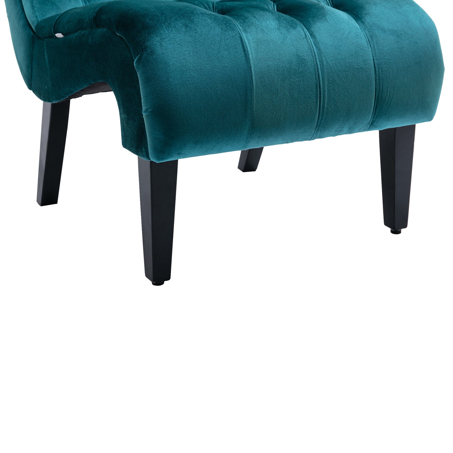 Modern Velvet Armless Accent Living Room Chair / Leisure Chair,Upholstered Fabric Button Comfortable Chair with Wooden Legs for Bedroom, Living Room, Office (Teal Velvet)