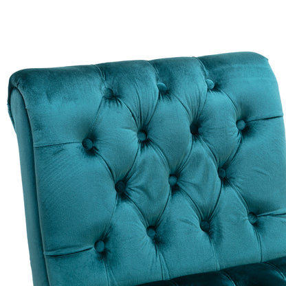 Modern Velvet Armless Accent Living Room Chair / Leisure Chair,Upholstered Fabric Button Comfortable Chair with Wooden Legs for Bedroom, Living Room, Office (Teal Velvet)