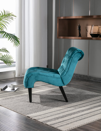 Modern Velvet Armless Accent Living Room Chair / Leisure Chair,Upholstered Fabric Button Comfortable Chair with Wooden Legs for Bedroom, Living Room, Office (Teal Velvet)