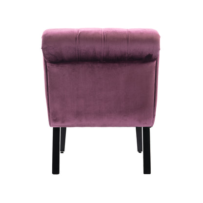 Modern Velvet Armless Accent Living Room Chair / Leisure Chair,Upholstered Fabric Button Comfortable Chair with Wooden Legs for Bedroom, Living Room, Office (Purple Velvet)